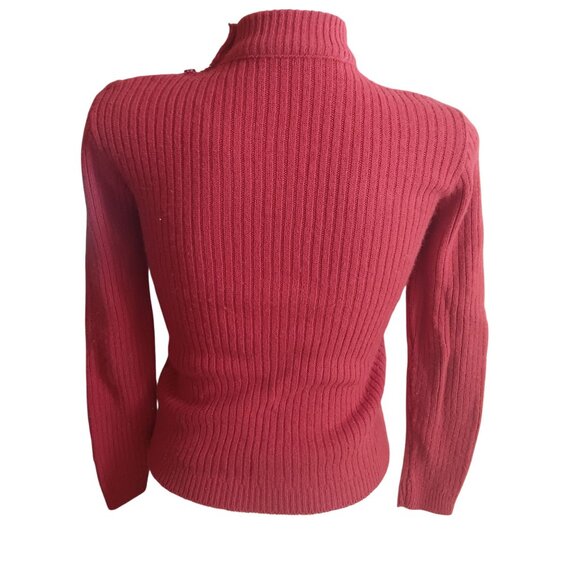 Small Vintage True Boho Red Ribbed Knit Mock Turtleneck Sweater Rust 1970's - Picture 4 of 5